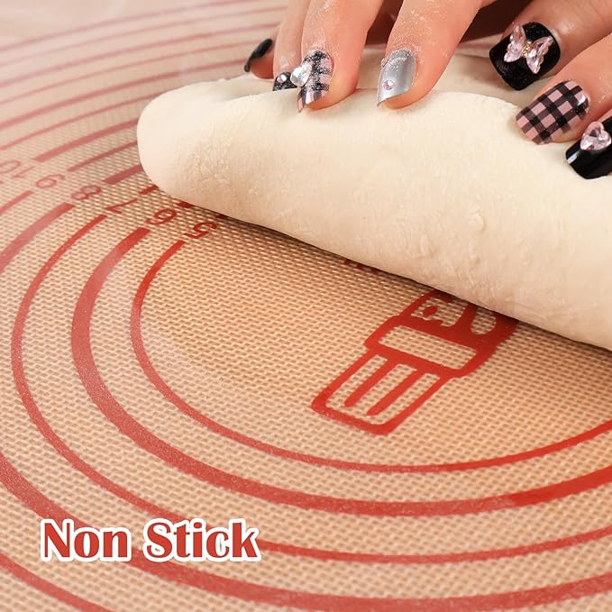 Non-slip Silicone Pastry Mat Extra Large with Measurements 36''By 24'' for Baking Mat, Counter/Dough Rolling/Oven Liner/Fondant/Pie Crust（Red） (Pack of 2)
