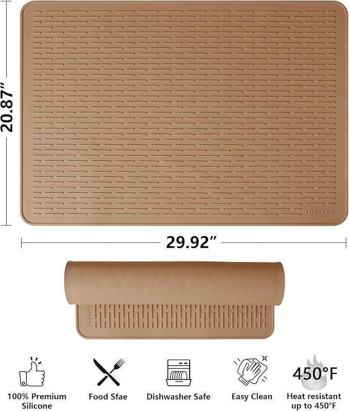 YUHFERA Stove Top Cover for Electric Stove - Silicone Stove Mat for Glass Top, Glass Cooktop Protector, XL Dish Drying Mats for Kitchen,Oven Covers for Electric Stove (Caramel,30 x 21)