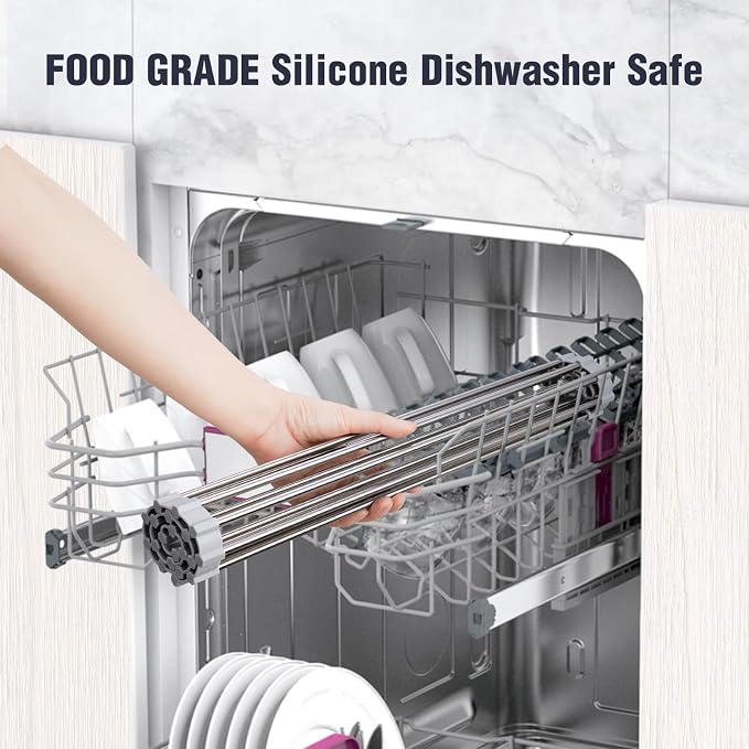 Tomorotec 17.7" x 15.5" Roll Up Dish Drying Rack Over Sink Drying Rack Sink Cover Kitchen Sink Accessories Gadget Multipurpose Organizer Foldable Stainless Steel Drainer (Grey) | Anti-Slip Silicone Rims For Grip, Heat-Resistant Trivet Mat Holding Heavy...