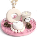 Oroyutor 9-Inch Oak Lazy Susan Decorative Tray, Pink Finish | Rotating oak tray organizes spices, toiletries and decor on kitchen counters, bathroom vanities, dining and coffee tables.