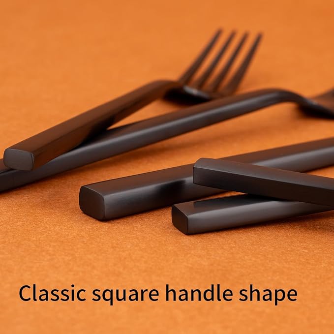 Alata Cube Black 20-Piece Forged Silverware Set Stainless Steel Flatware Set,Service for 4,Matte Satin Polished Cutlery Set,Dishwasher Safe