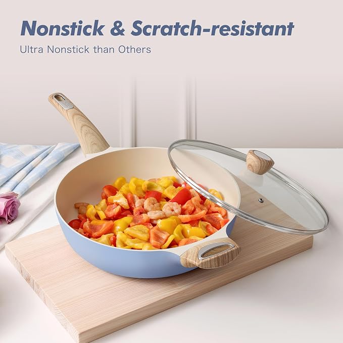 SENSARTE Ceramic Pots and Pans Set Nonstick, Kitchen Cookware Sets, 14-Piece Induction Cookware, Non-toxic Healthy Non Stick Cooking Set, with Frying Pans Set, PFAS PTFE PFOA PFOS Free
