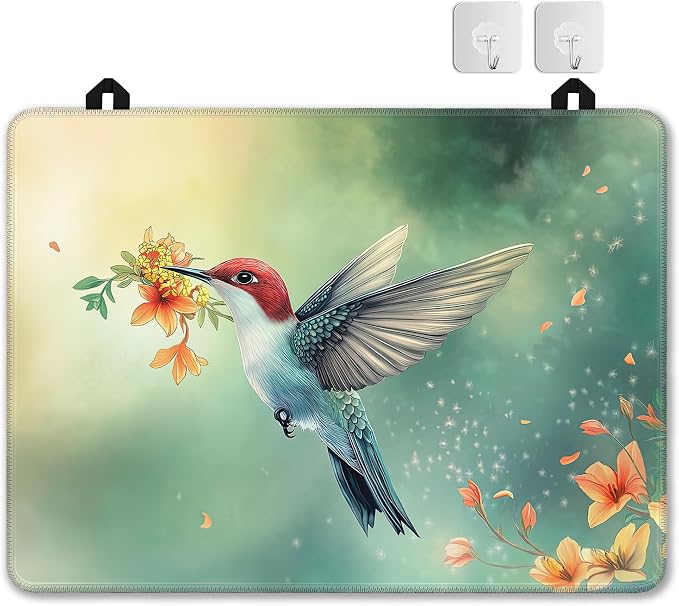 Cute Hummingbird Glass Top Stove Cover Protector,Spring Flower Stove Top Covers for Electric Stove,Washable Heat Resistant Cooktop Mat Anti-Slip Range Covers, 28 x 20 Inch
