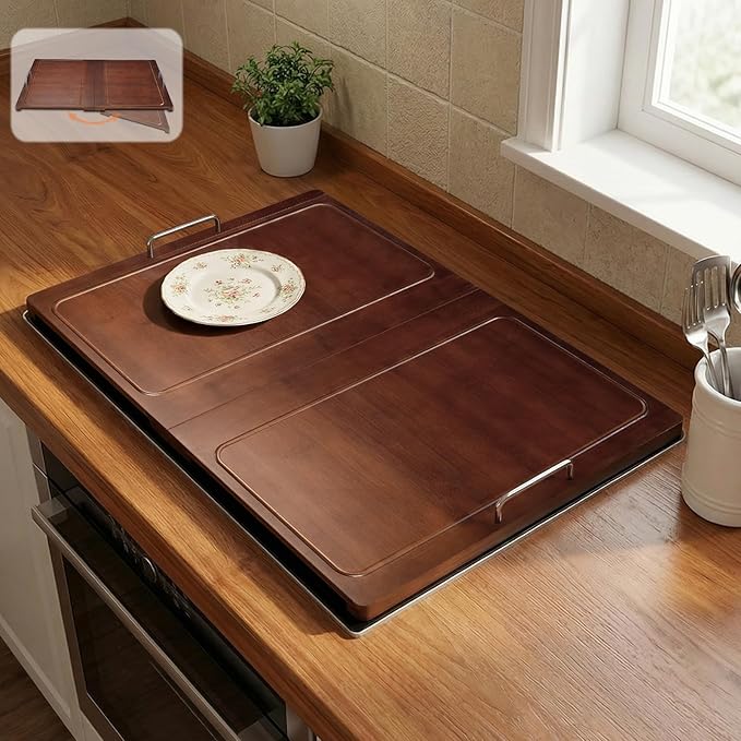 UTCG 29.5×22in Foldable Noodle Board Stove Cover for Kitchen Prep Space | Bamboo Multiple Stove Top Cover with Handles for Gas & Electric Stoves - As Sink Cover ＆ Decorative Tray
