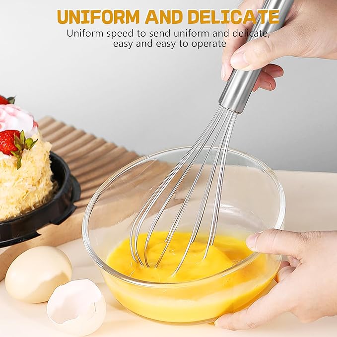 NileHome Stainless Steel Whisk 8" Hand Blender + 10" Semi-Automatic Rotary Kitchen Whisk Kitchen Wisk Wire Whisks for Cooking, Whisking, Blending, Beating, Stirring- 2 Pack...