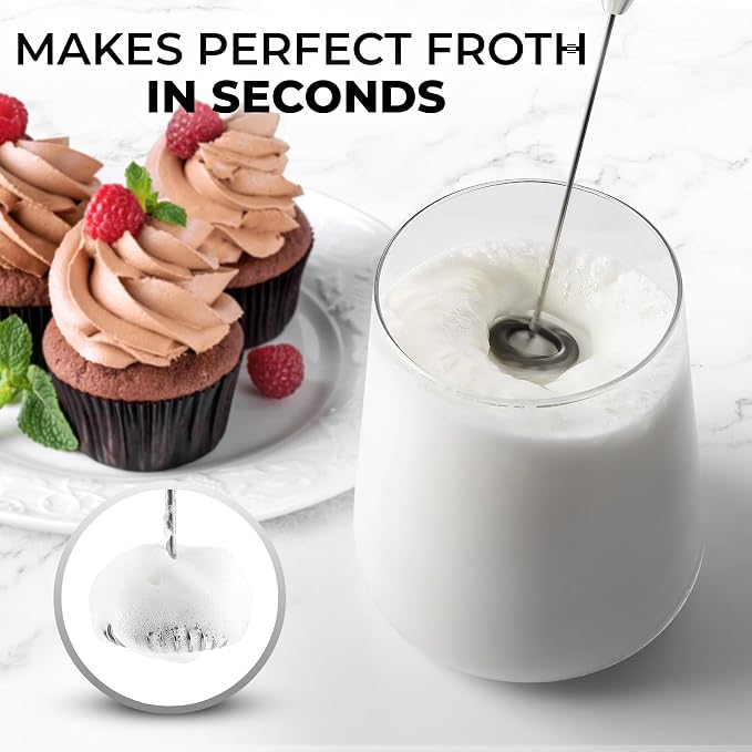 Zulay Powerful Milk Frother for Coffee with Upgraded Titanium Motor - Handheld Electric Whisk, Milk Foamer, Mini Mixer & Coffee Blender for Frappe, Latte, Matcha, No Stand - Honey Bee