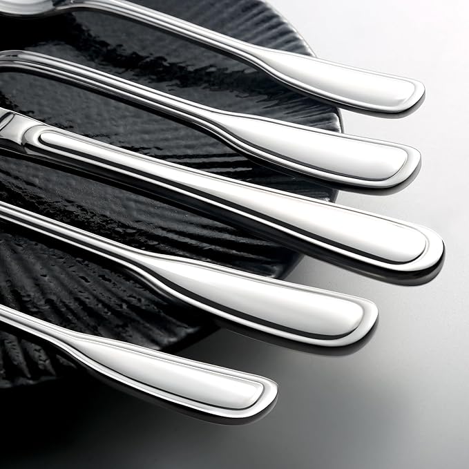 Silverware Set for 6, 30 Piece Boston Style Stainless Steel Flatware Set | Mirror Polished Utensils Spoons and Forks Set for Kitchen，Dishwasher Safe