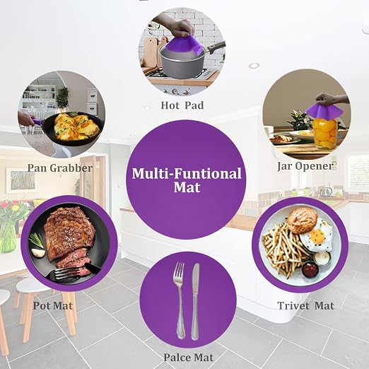 Silicone Microwave Mat 12 Inch, Non Stick Turntable Safe Baking Mat for Kitchen, Multi Purpose Heat Resistant Oven Mat, Trivet Mat, Placemat 2 Pack(Purple)