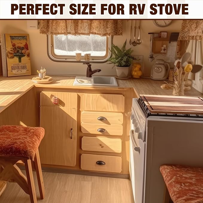 Zubebe Large Stove Cutting Board 20" x 20" Burner Cover Square Rv Chopping Board with Hole Grooved for Oven Apartment Kitchen(Acacia)