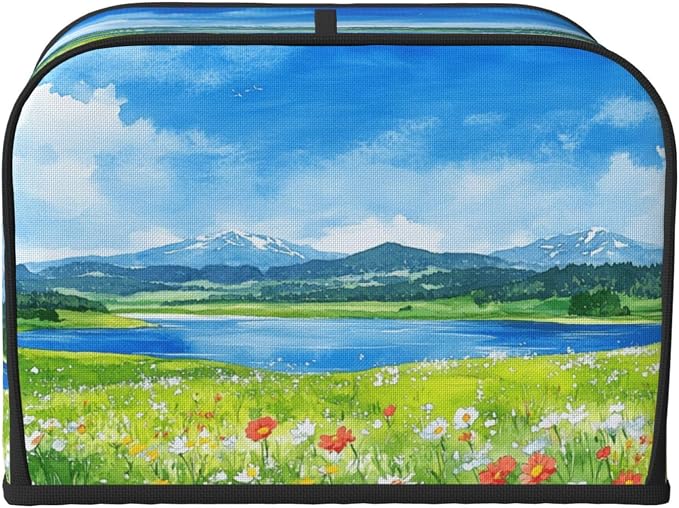 4 Slice Toaster Cover Flower Field Blue Sky Dust Proof Washable Kitchen Appliance Cover with Pocket, Oxford Fabric Countertop Toaster Protector for Standard Toasters Small Appliances