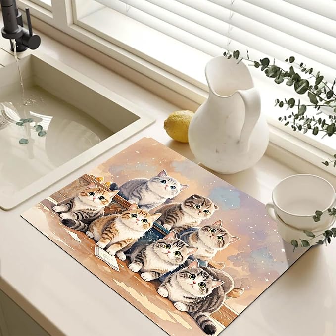 HOMETITUTE Cute Cat Stove Top Cover 28x20 Diatomite Heat Resistant Mat