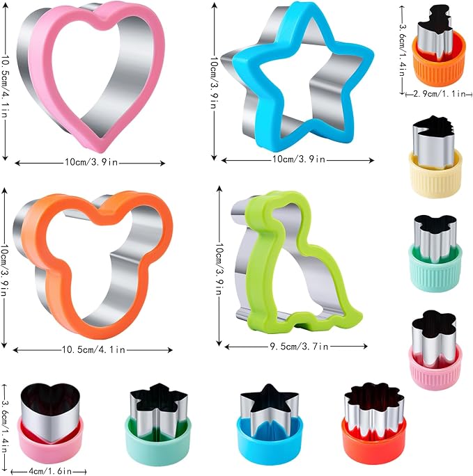 Sandwich Cutters for Kids Lunch 12 Pcs | Cookie Cutters Set, Vegetable Fruit Cutters Shapes, Stainless Steel, Biscuit Cutters, Dinosaur Mouse Heart Star