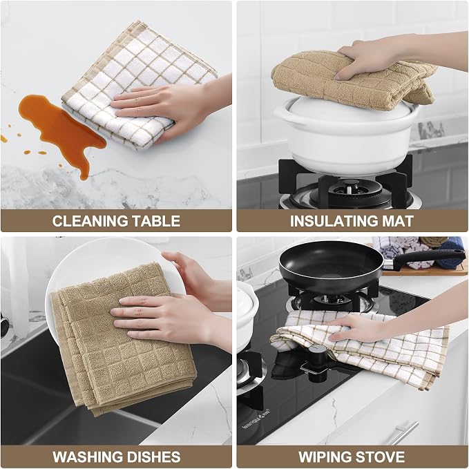 Homaxy Large Premium Cotton Kitchen Towels 16"x 28", 6 Pack, Tan | Natural Ring Spun 390 GSM Dish Towels, Super Absorbent Terry Kitchen Hand Towels, Soft Tea Towels with Hanging Loop