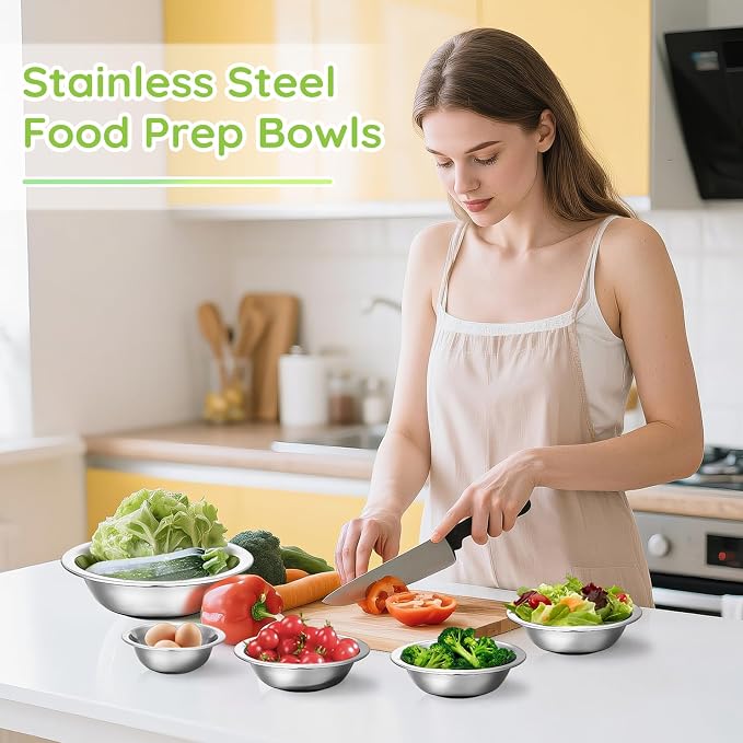 304(18/8) Stainless Steel Mixing Bowls for Kitchen, 2 Pack 8.7" 34.88 fl.oz Metal Mixing Bowls Set Stackable for Baking Serving Cooking Food Prep Storage Dishwasher Safe Lightweight