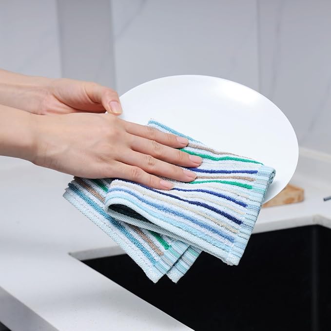 Kitchen Rags, Dish Cloths for Washing Wiping Cleaning Towels | Good Absorption, for Cleaning Drying Wiping, 100% Cotton Quick Dry Pack 8 Dishcloths, small dish towels 12x12 Inches