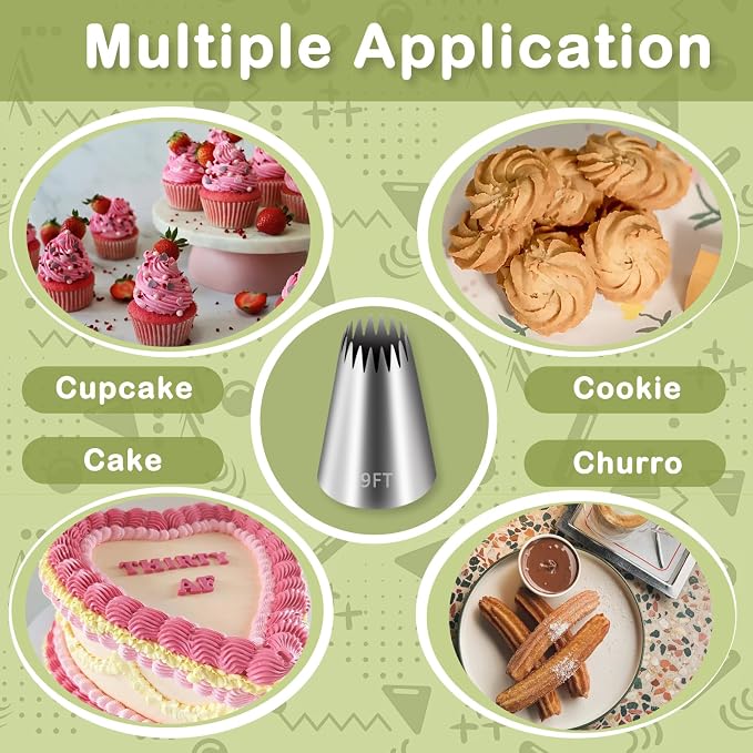FANTEXY 9FT Large Piping Tips, 3 Pieces | Cake Decorating, Frosting Piping Kit, Churro Maker, For Cupcake Cookie