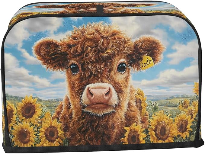 4 Slice Toaster Cover Highland Cow Sunflower Toaster Covers Four Slice Wide Slot Waterproof and Dustproof Covers for Wide Slot Toasters and Small Appliances Kitchen Decor Gifts