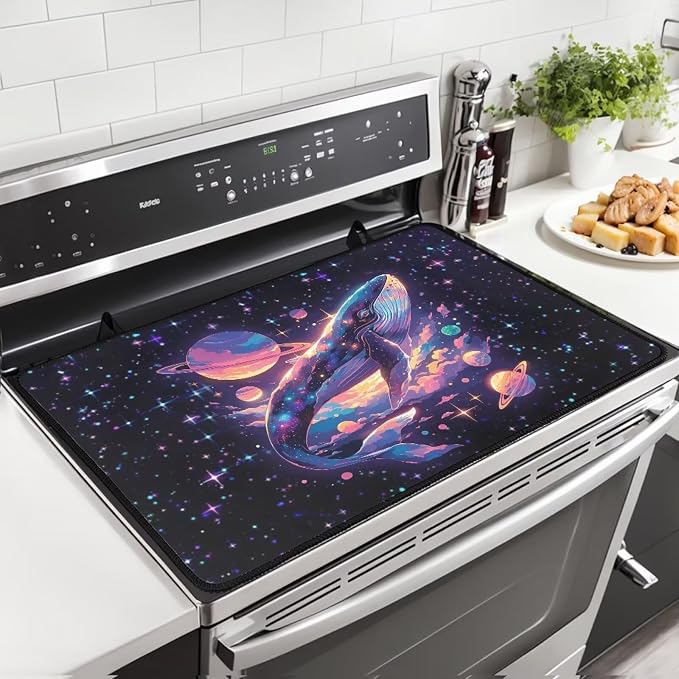 Whale Galaxy Silicone Electric Stove Top Cover Mat 29’’ x 21’’ Ceramic Stove top Cover, Heat Resistant Glass Cooktop Protector Flat RV Range Stovetop Protector Home Kitchen Decor