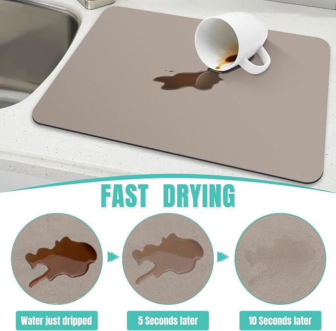 Coffee Mat Super Absorbent Dish Drying Mat Coffee Bar Mat 12"x 19", Khaki | Match with Coffee Machine Accessories Large Drying Mats for Kitchen Counter