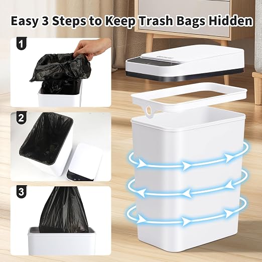 2 Pack Bathroom Trash Can with Lid, 2.5 Gallon Small Slim Trashcan, Automatic Trash Can Touchless, Motion Sensor Waterproof Plastic Trash Bin for Bedroom Kitchen Office Living Room (White)