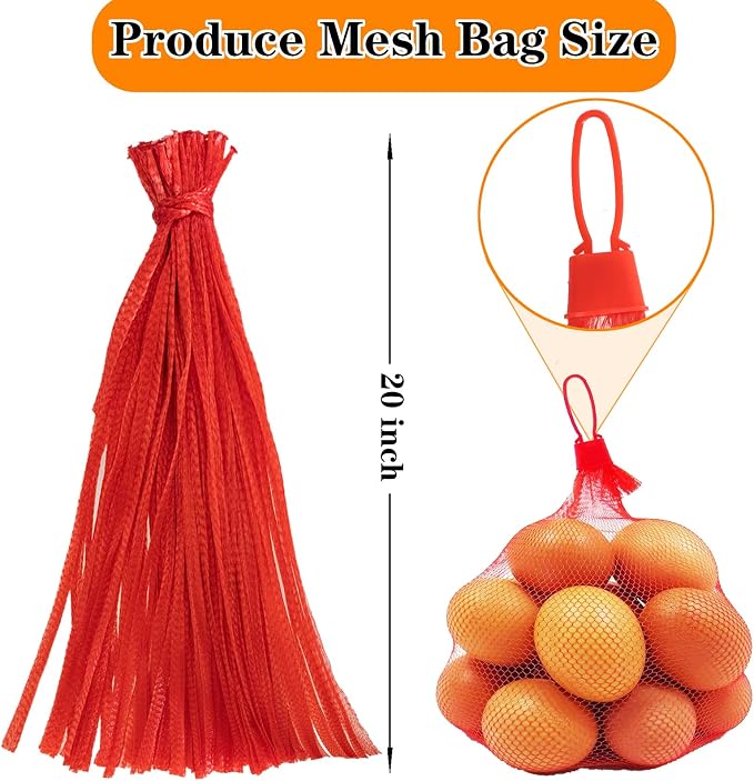 Dupiulk Reusable Mesh Produce Bags, 20 Inch Seafood Boil Bags for Crab Clam Shrimp Cooking, Onion Potato Storage Vegetable Packaging Net Bag with Loop-style Closures (100Pcs-Red)