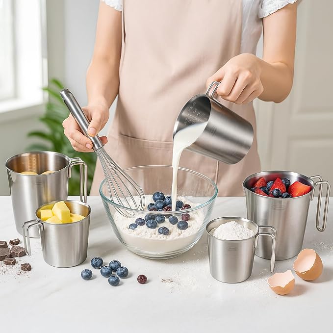 Newness 2-Pack Stainless Steel Measuring Cups Set, Metal Measuring Cup | (3 Marking Including Cup/ML/Oz Scale)(2 & 3 Cup) Metal Measuring Cup with Handle For Prepping, Baking and Cooking, Dishwasher