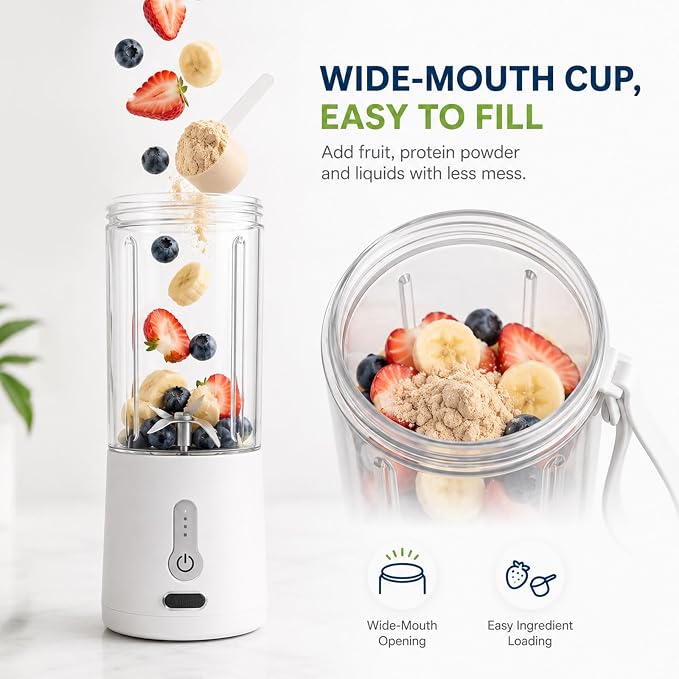 Portable Blender, Personal Cordless Juicer Cup, USB Rechargeable Ideal for Shakes & Smoothies,Ice Blending,Juicing, Mini Blender for Travel Sports Outgoing Office Gym Camping