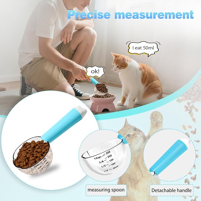 Dog-Cat Food Scoop 1 Cup, Pet Food Measuring Cup with Long Handle, Food-Grade Scoop for Dogs, Rabbit Wet or Dry Food, Easy to Clean & Accurate Scale (Blue)