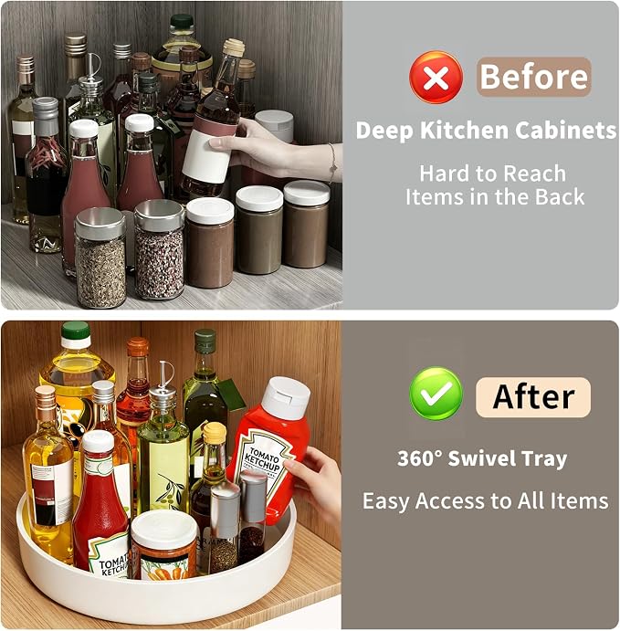 Lazy Susan Organizer Turntable, 11.8" Rotating Spice Rack Organization with Non-Slip Base & Raised Lip, Pantry Organizers and Storage for Cabinet, Kitchen, Bathroom, Countertop, Refrigerator