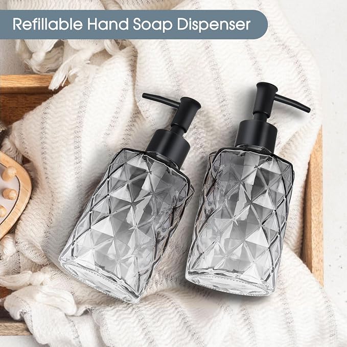 Topsky Glass Soap Dispenser with Plastic Pump, 330ml Liquid Hand Soap Dispenser, Rustproof Pump for Kitchen & Bathroom, Great for Lotions, Essential Oil, Liquid Soaps,Gradient Black