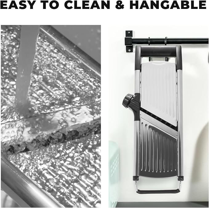 Adjustable Mandoline Slicer 5-in-1 Stainless Steel Vegetable Cutter with Ultra Sharp Blades, Julienne Slicer & Shredder for Potato, Onion