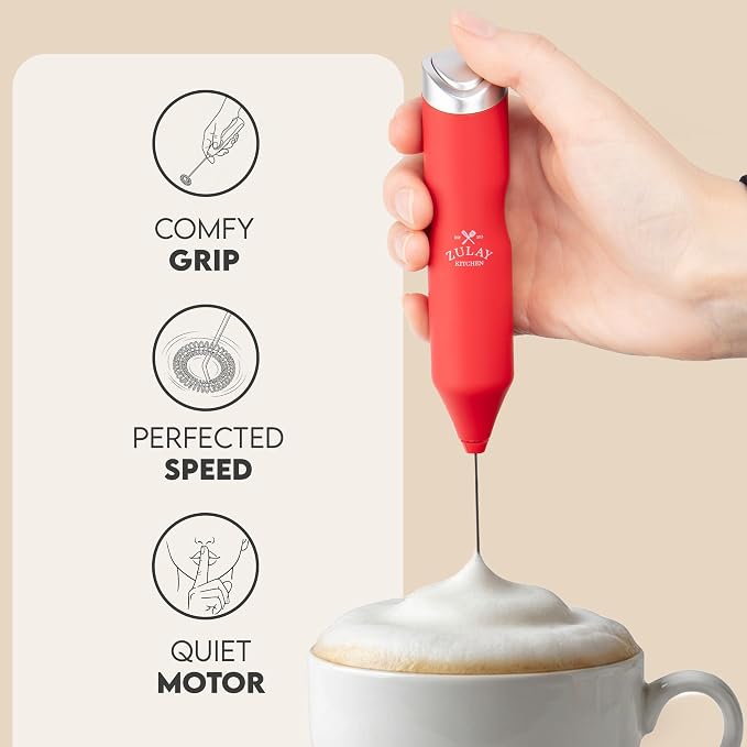 Zulay Kitchen Powerful Frother Wand AA Batteries Included, Ultra Fast Handheld Drink Mixer, Comfort Milk Frother, Stainless Steel Whisker, Frother Handheld for Coffee, Protein & Matcha - Frothmate 2.0