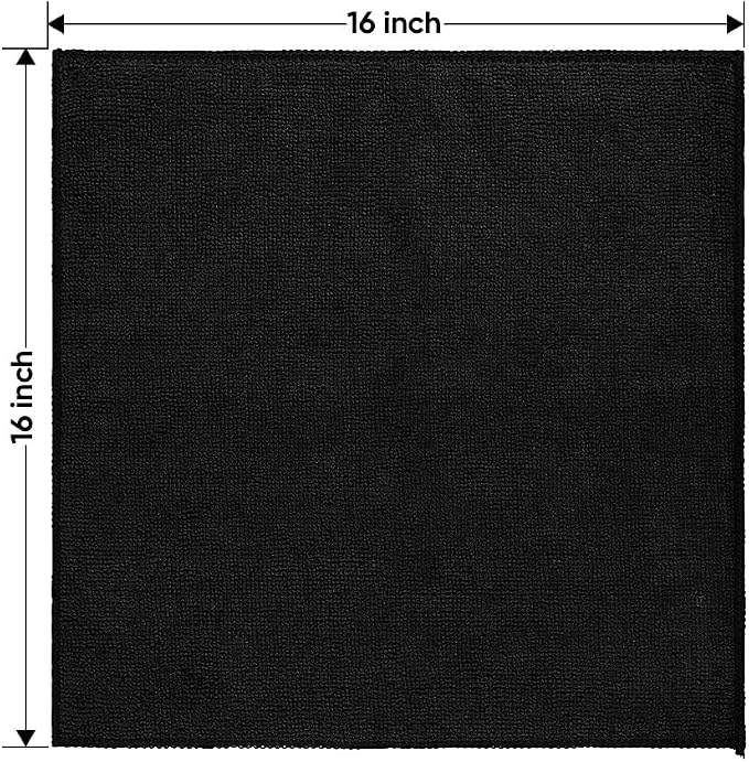 HOMEXCEL Microfiber Cleaning Cloths 12 Pack, Premium 16 x 16 inch Microfiber Towel for Cars, Ultra Absorbent Car Washing Cloth, Lint Free Streak Free Wash Cloths for Car, Kitchen, and Window, Black