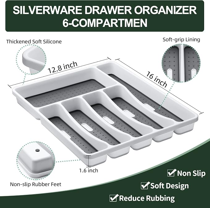 49-Piece Silverware Set with Organizer, CEKEE Stainless Steel Flatware Cutlery Set Service for 8, Mirror Polished Kitchen Utensils Set with Steak Knives Included Spoons and Forks Set & Tray