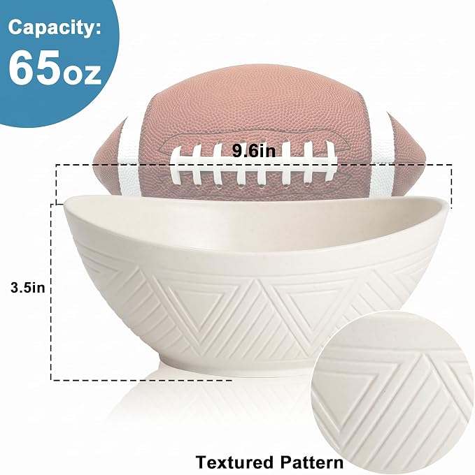 65 OZ Big Bowl Set - Wheat Straw Bowls Unbreakable Salad Bowls Set of 4, Plastic Bowl Reusable for Kitchen, Camping, Party, Popcorn, Microwave & Dishwasher Safe Bowl (White)