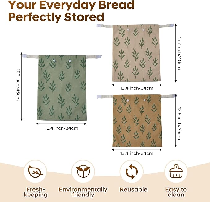 Reusable Beeswax Bread Bag for Homemade Bread & Sourdough Bread Storage – Waxed Bread Bags, Organic Beeswax Cotton Bag Preservation Storage to Keep Fresh – XL, L, M Set of 3