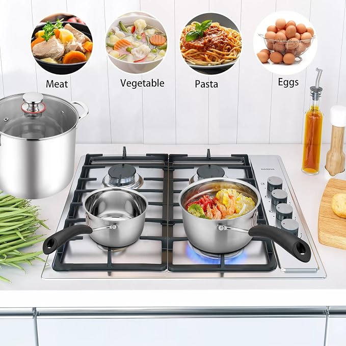 TeamFar 1qt & 2qt Saucepan with Lid, Stainless Steel Small Cooking Pot | Milk Sauce Pan with Long Handle for Home Kitchen, Non-Toxic & Heavy-Duty, Multi-use & Dishwasher Safe