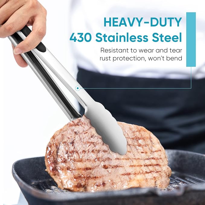 12-Inch Kitchen Tongs for Cooking,Heat-Resistant Stainless Steel Tong,Black | For BBQ/Cooking/Grilling/Serving/Salad,Locking Cooking Tongs Food Tongs | Heavy Duty, Food-Grade,Dishwasher Safe