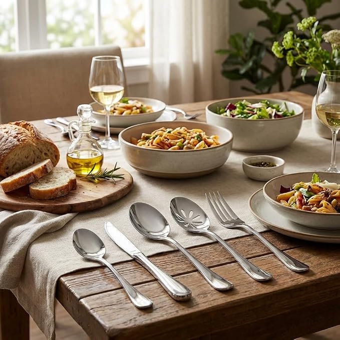 Nice Kitchen Silverware Set, Heavy Duty Stainless Steel Cutlery Set | Mirror Polished Utensils Spoons and Forks Set for Kitchen, Dishwasher Safe, 5 Piece