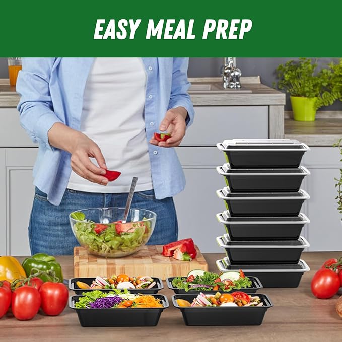Dealusy 50 Pack (100-Piece) 38 oz Meal Prep Containers Reusable with Lids | Sturdy Leakproof & Food Safe, Microwave, Freezer, Dishwasher Safe Prep Containers, To Go Take Out Plastic Food Storage