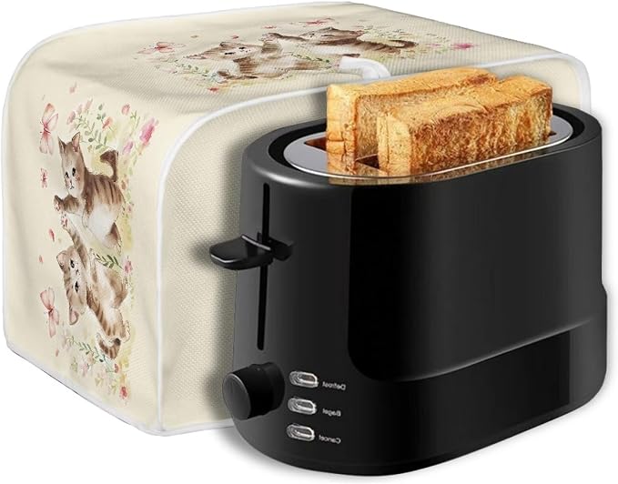 Cat Butterfly Print Toaster Cover For Home Office, Spandex Quilted Toaster Cover 2 Slice Wide Slot Breadmaker Cover Stain And Fingerprint Protection, Beige