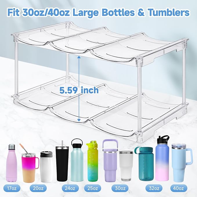 spospo Stackable Water Bottle Organizer for Stanley 40 oz Tumbler | Water Bottle Holder for Cabinet, Pantry Kitchen Organizers and Storage for Stanley Cup Accessories, Tumbler Organizer, 3 Pack