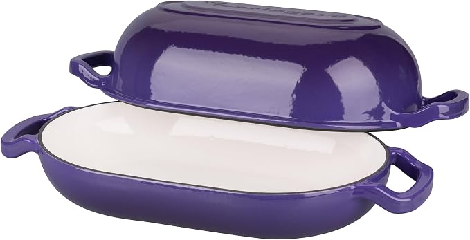 VORRINGARD Enameled Cast Iron Sourdough Bread Oven, Dutch Oven, Loaf Cast Iron Bread Pan for Homemade Bread Baking, Meatloaf Pan with Lid, 5QT, Purple