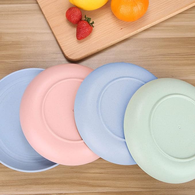 7.8 Inches Unbreakable Wheat Straw Plates - Reusable Plate Dinner Set - Dishwasher & Microwave Safe - Healthy, BPA Free & Eco-Friendly (7.8 Inches/4 Blue)