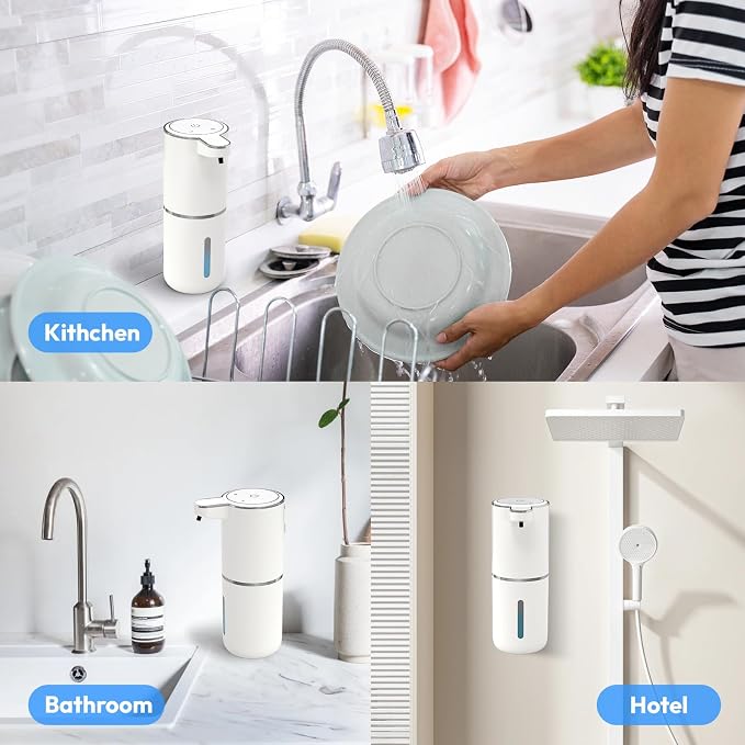 2 Pack Automatic Soap Dispenser Touchless,Liquid Hand Soap Dispenser 12.8oz Electric Wall Mounted Smart for Bathroom and Kitchen Dish Soap，Easy for Toddlers(White)