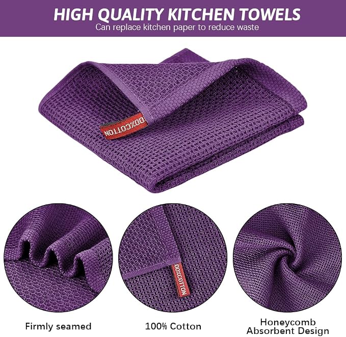 Nialnant 100% Cotton Dish Cloths for Washing Dishes, 4 Pack Waffle Weave Dish Towels,Super Soft Absorbent Cleaning Rags-Purple,12x12 Inch