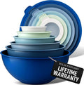Zulay Kitchen 12 Piece Plastic Mixing Bowls with Lids Set - Leak-Proof Microwave & Freezer Safe Stackable Mixing Bowl Set for Preparing, Serving and Storing - Non-Slip Large Nesting Bowls (Blue Ombre)
