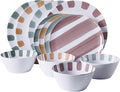 Gibson Home Cottage Stripes 12-Piece Melamine Plates and Bowls Dinnerware Set - Outdoor, Camping, & Everyday Use - Assorted Colors