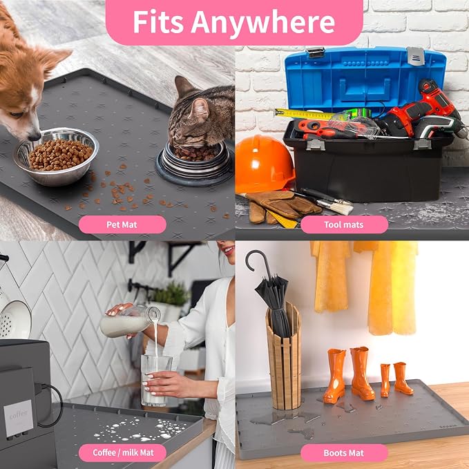 Sdpeia Under Sink Mat 28"×22" Waterproof Silicone Cabinet Liner & Sink Protector for Kitchen & Bathroom, Multi-Purpose Organizers Tray for Pets, Laundry, Cat Litter Mat,Gray
