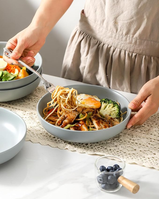 Pasta Bowl, 34oz Bowl Plate, Dinner Bowls, Ceramic Salad Bowl for Serving, Soup, Plates and Bowls Sets, Microwave & Dishwasher Safe, Pebble Gray